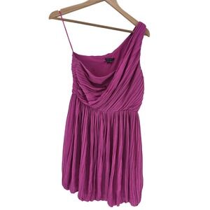 Theory Women Pink One-Shoulder Silk Pleated Mini Cocktail Georgette Dress Size 4